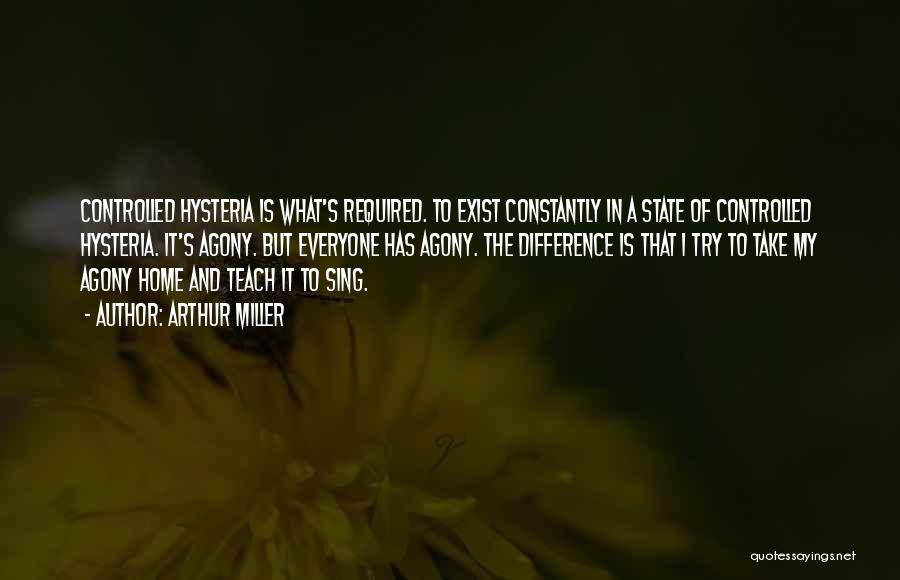 Arthur Miller Quotes: Controlled Hysteria Is What's Required. To Exist Constantly In A State Of Controlled Hysteria. It's Agony. But Everyone Has Agony.