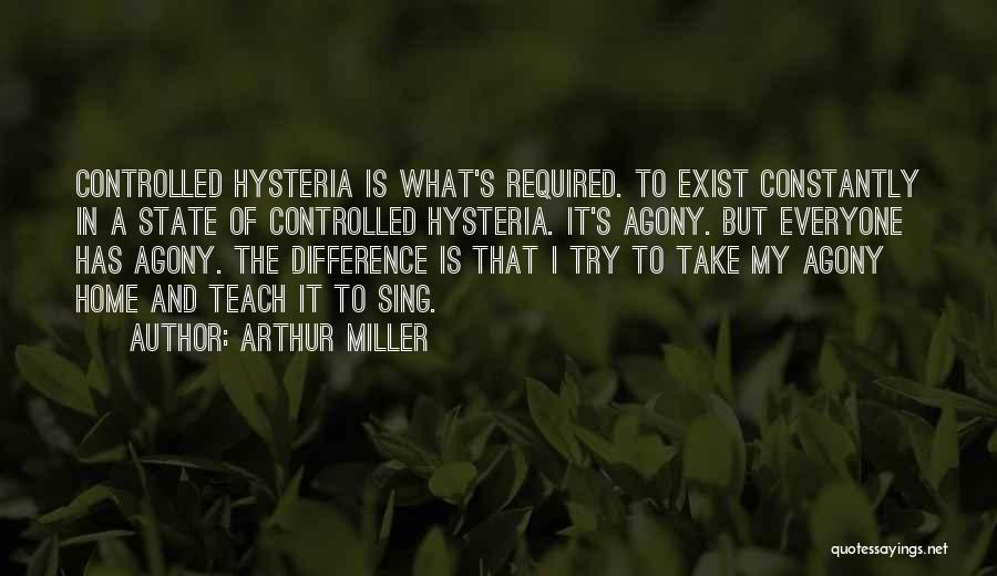 Arthur Miller Quotes: Controlled Hysteria Is What's Required. To Exist Constantly In A State Of Controlled Hysteria. It's Agony. But Everyone Has Agony.