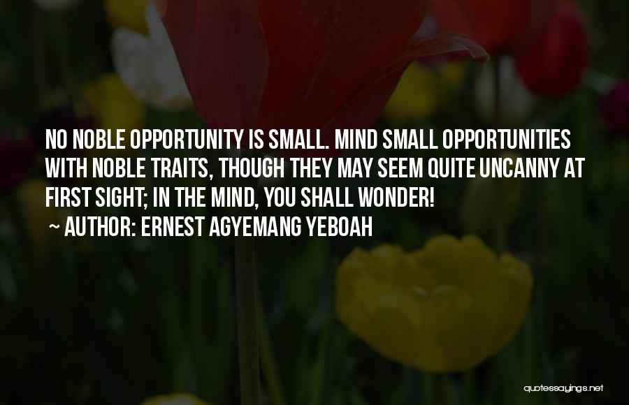Ernest Agyemang Yeboah Quotes: No Noble Opportunity Is Small. Mind Small Opportunities With Noble Traits, Though They May Seem Quite Uncanny At First Sight;