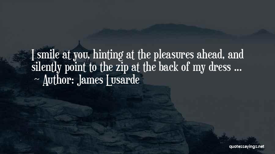 James Lusarde Quotes: I Smile At You, Hinting At The Pleasures Ahead, And Silently Point To The Zip At The Back Of My