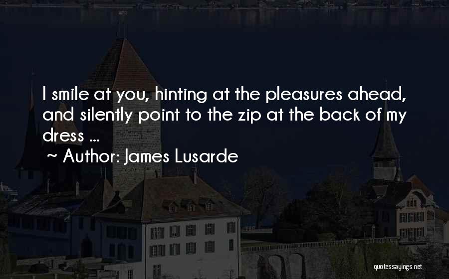 James Lusarde Quotes: I Smile At You, Hinting At The Pleasures Ahead, And Silently Point To The Zip At The Back Of My