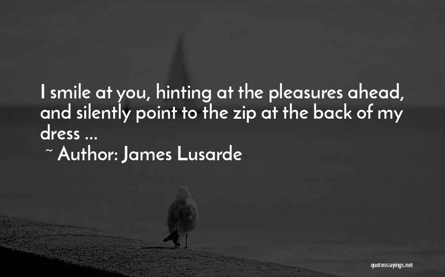 James Lusarde Quotes: I Smile At You, Hinting At The Pleasures Ahead, And Silently Point To The Zip At The Back Of My