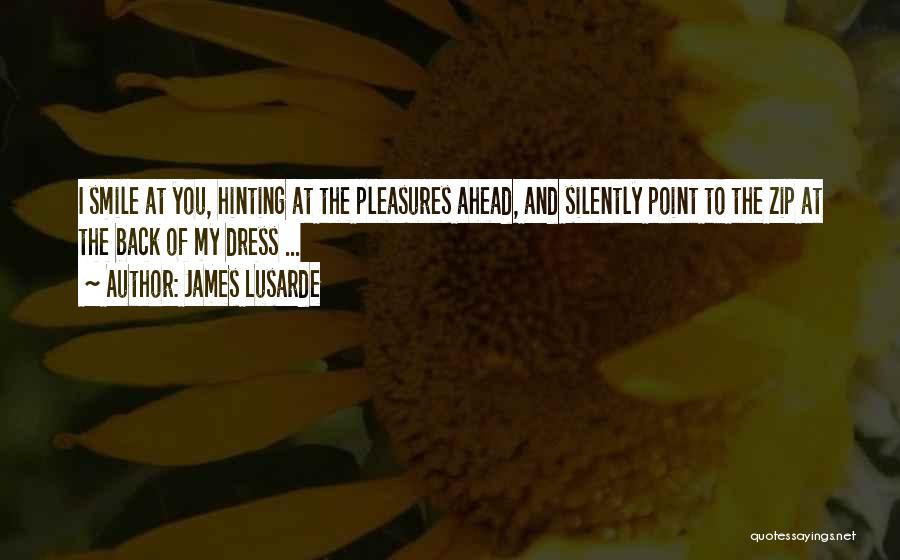 James Lusarde Quotes: I Smile At You, Hinting At The Pleasures Ahead, And Silently Point To The Zip At The Back Of My