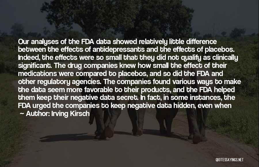 Irving Kirsch Quotes: Our Analyses Of The Fda Data Showed Relatively Little Difference Between The Effects Of Antidepressants And The Effects Of Placebos.