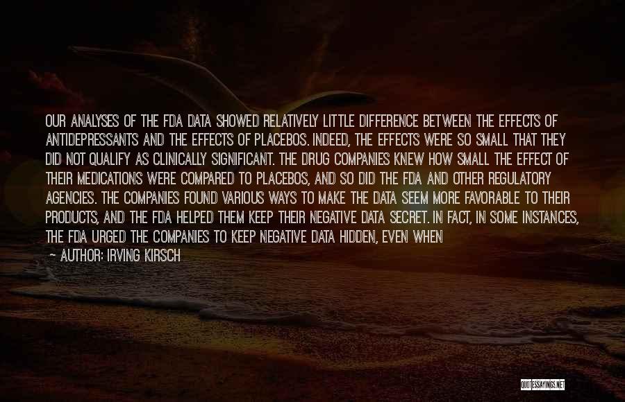 Irving Kirsch Quotes: Our Analyses Of The Fda Data Showed Relatively Little Difference Between The Effects Of Antidepressants And The Effects Of Placebos.