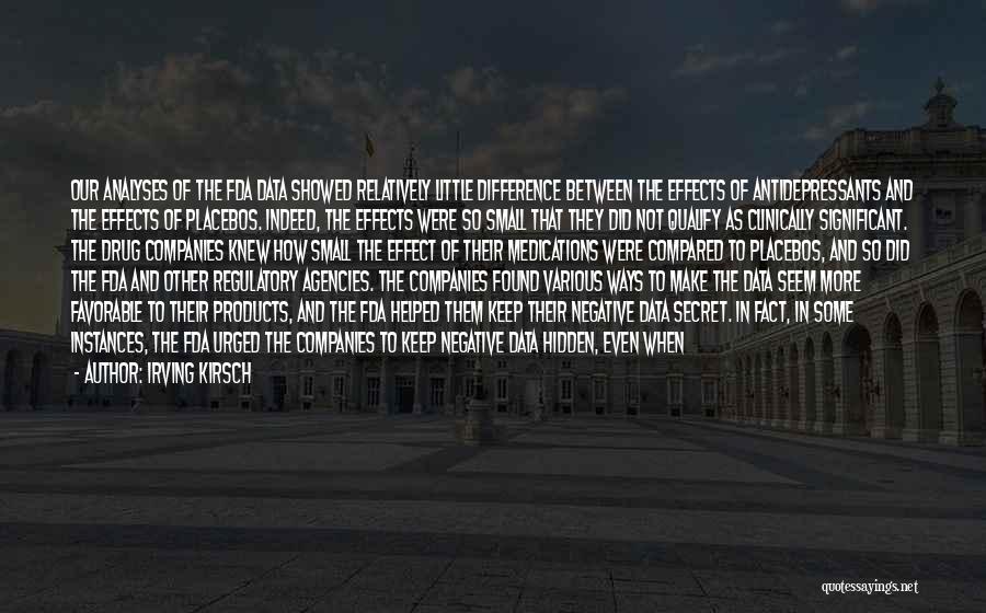 Irving Kirsch Quotes: Our Analyses Of The Fda Data Showed Relatively Little Difference Between The Effects Of Antidepressants And The Effects Of Placebos.