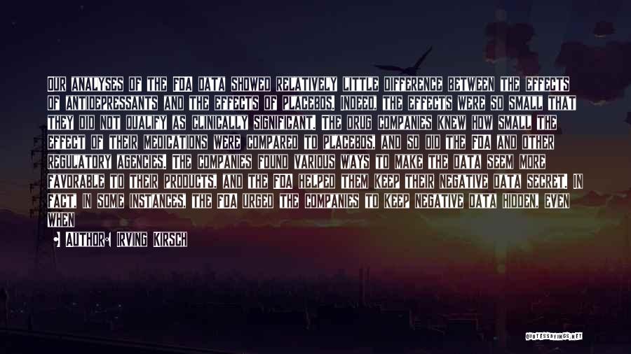 Irving Kirsch Quotes: Our Analyses Of The Fda Data Showed Relatively Little Difference Between The Effects Of Antidepressants And The Effects Of Placebos.
