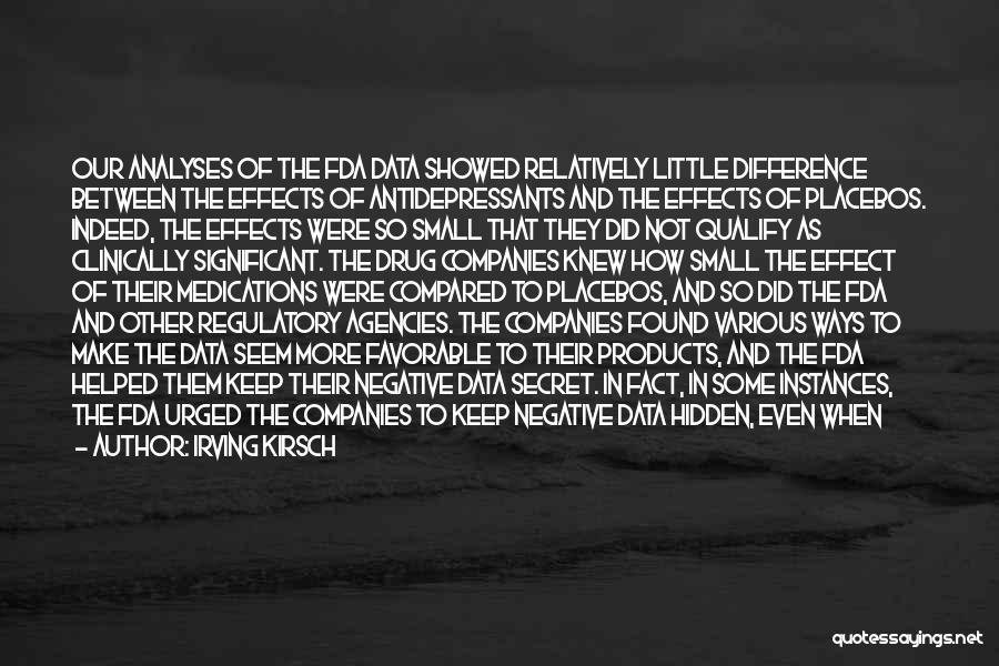 Irving Kirsch Quotes: Our Analyses Of The Fda Data Showed Relatively Little Difference Between The Effects Of Antidepressants And The Effects Of Placebos.