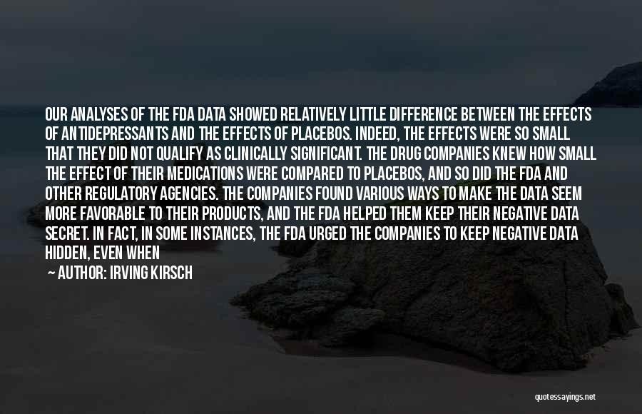 Irving Kirsch Quotes: Our Analyses Of The Fda Data Showed Relatively Little Difference Between The Effects Of Antidepressants And The Effects Of Placebos.