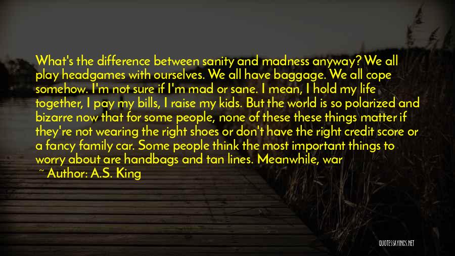 A.S. King Quotes: What's The Difference Between Sanity And Madness Anyway? We All Play Headgames With Ourselves. We All Have Baggage. We All