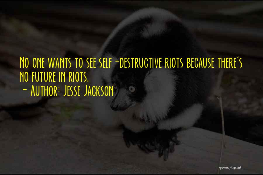 Jesse Jackson Quotes: No One Wants To See Self-destructive Riots Because There's No Future In Riots.