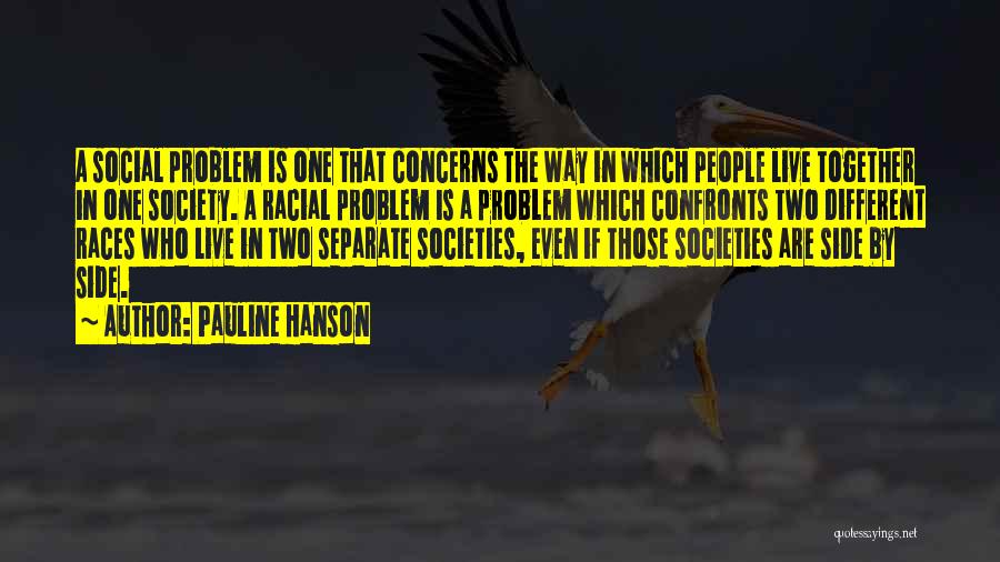 Pauline Hanson Quotes: A Social Problem Is One That Concerns The Way In Which People Live Together In One Society. A Racial Problem