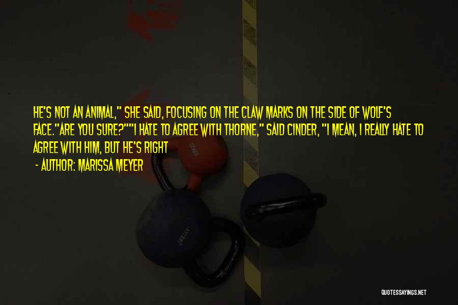 Marissa Meyer Quotes: He's Not An Animal, She Said, Focusing On The Claw Marks On The Side Of Wolf's Face.are You Sure?i Hate