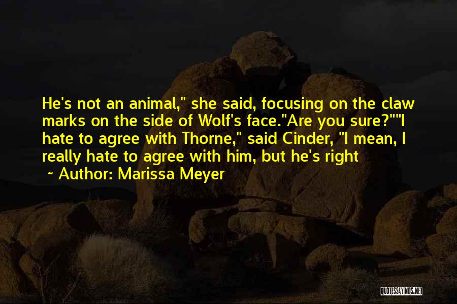 Marissa Meyer Quotes: He's Not An Animal, She Said, Focusing On The Claw Marks On The Side Of Wolf's Face.are You Sure?i Hate