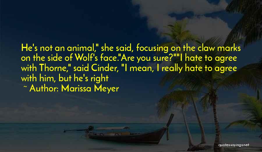 Marissa Meyer Quotes: He's Not An Animal, She Said, Focusing On The Claw Marks On The Side Of Wolf's Face.are You Sure?i Hate
