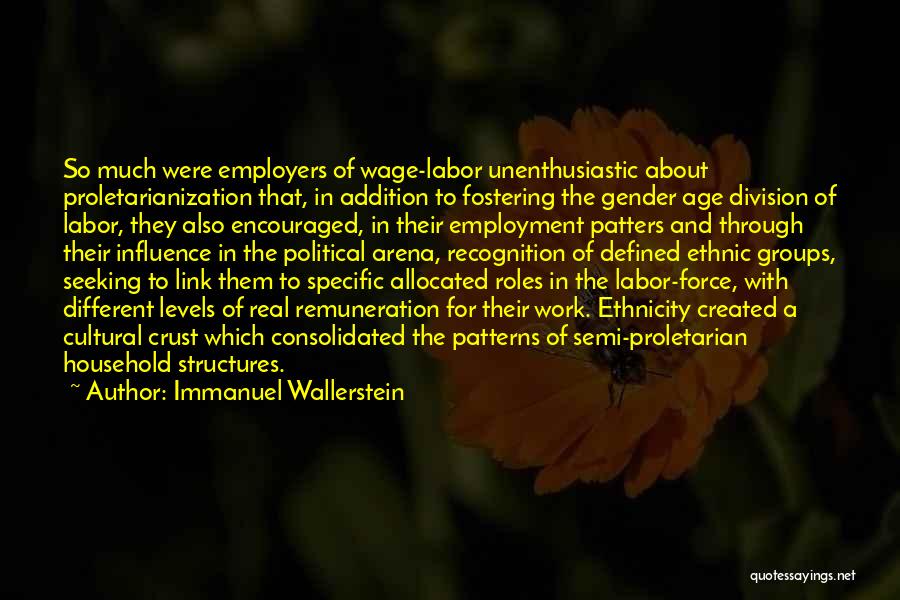 Immanuel Wallerstein Quotes: So Much Were Employers Of Wage-labor Unenthusiastic About Proletarianization That, In Addition To Fostering The Gender Age Division Of Labor,