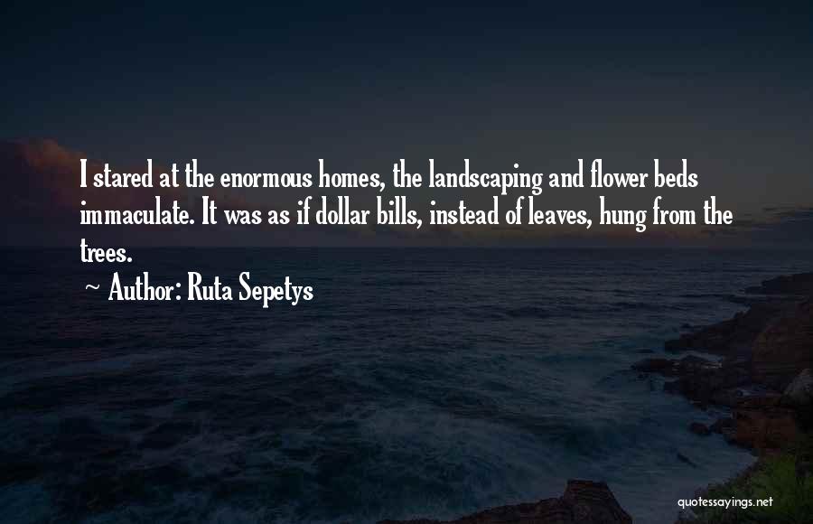 Ruta Sepetys Quotes: I Stared At The Enormous Homes, The Landscaping And Flower Beds Immaculate. It Was As If Dollar Bills, Instead Of