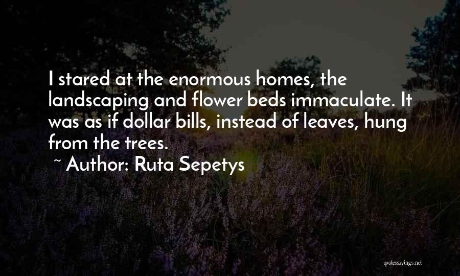 Ruta Sepetys Quotes: I Stared At The Enormous Homes, The Landscaping And Flower Beds Immaculate. It Was As If Dollar Bills, Instead Of