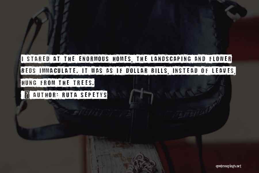 Ruta Sepetys Quotes: I Stared At The Enormous Homes, The Landscaping And Flower Beds Immaculate. It Was As If Dollar Bills, Instead Of