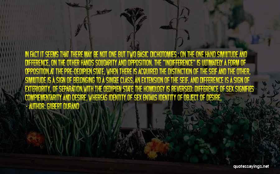 Gilbert Durand Quotes: In Fact It Seems That There May Be Not One But Two Basic Dichotomies : On The One Hand Similitude