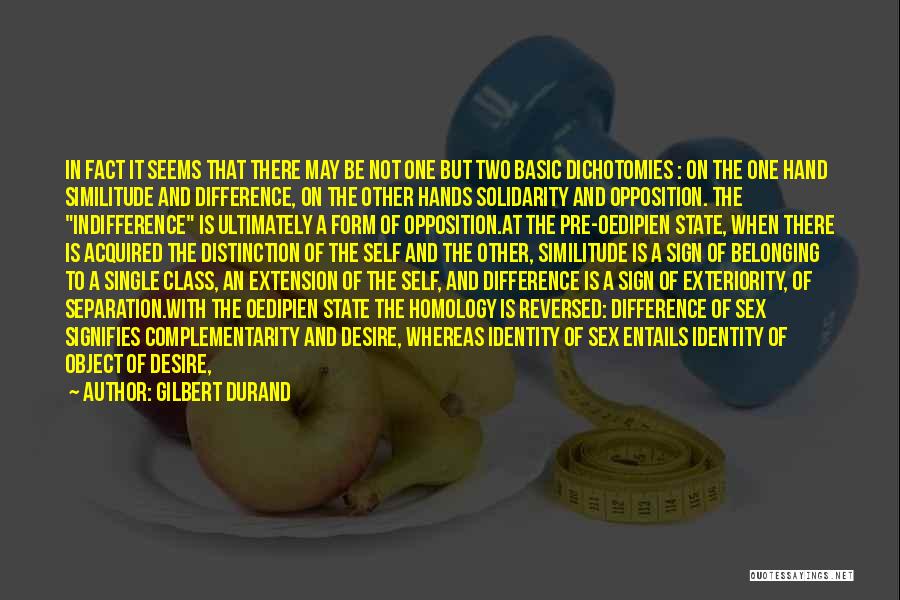 Gilbert Durand Quotes: In Fact It Seems That There May Be Not One But Two Basic Dichotomies : On The One Hand Similitude