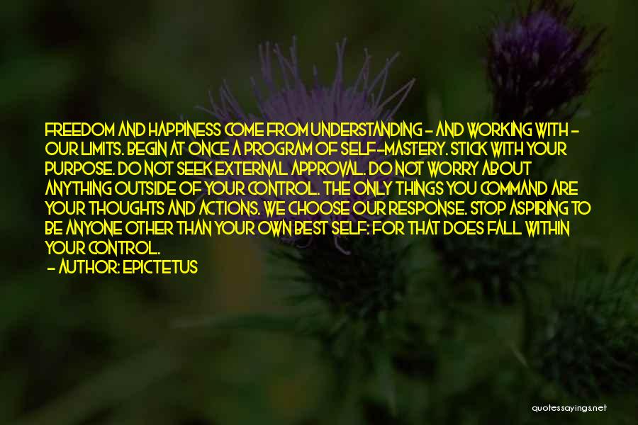 Epictetus Quotes: Freedom And Happiness Come From Understanding - And Working With - Our Limits. Begin At Once A Program Of Self-mastery.