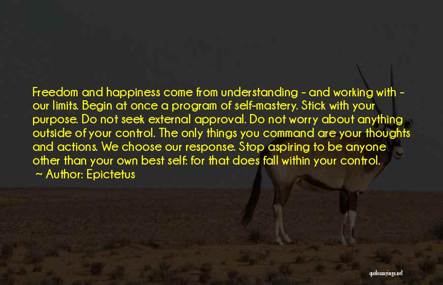 Epictetus Quotes: Freedom And Happiness Come From Understanding - And Working With - Our Limits. Begin At Once A Program Of Self-mastery.