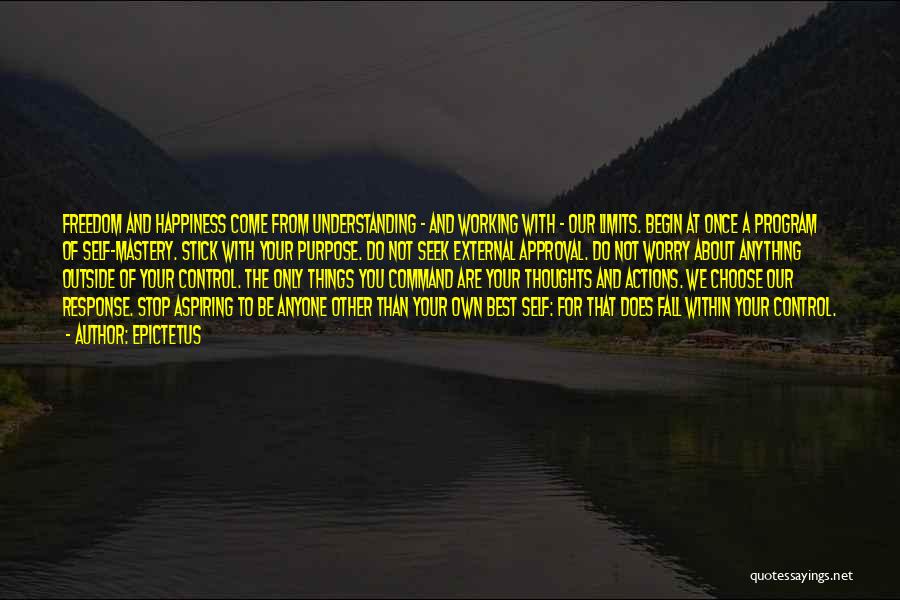 Epictetus Quotes: Freedom And Happiness Come From Understanding - And Working With - Our Limits. Begin At Once A Program Of Self-mastery.