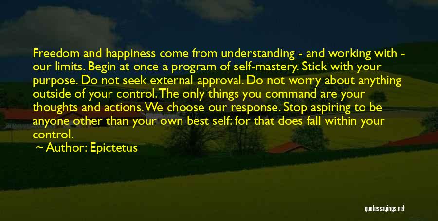 Epictetus Quotes: Freedom And Happiness Come From Understanding - And Working With - Our Limits. Begin At Once A Program Of Self-mastery.