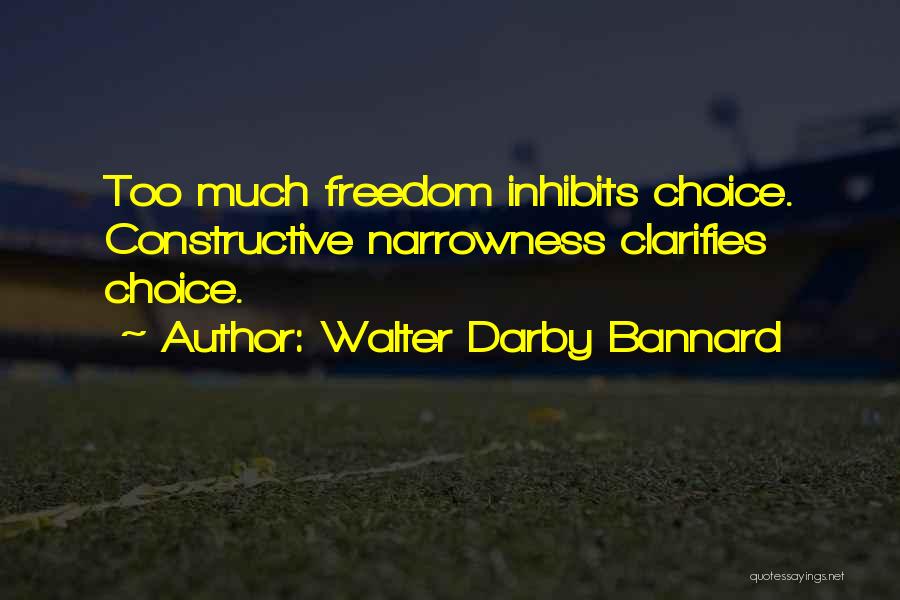 Walter Darby Bannard Quotes: Too Much Freedom Inhibits Choice. Constructive Narrowness Clarifies Choice.