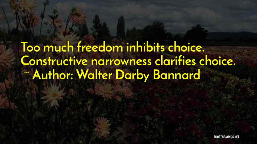 Walter Darby Bannard Quotes: Too Much Freedom Inhibits Choice. Constructive Narrowness Clarifies Choice.