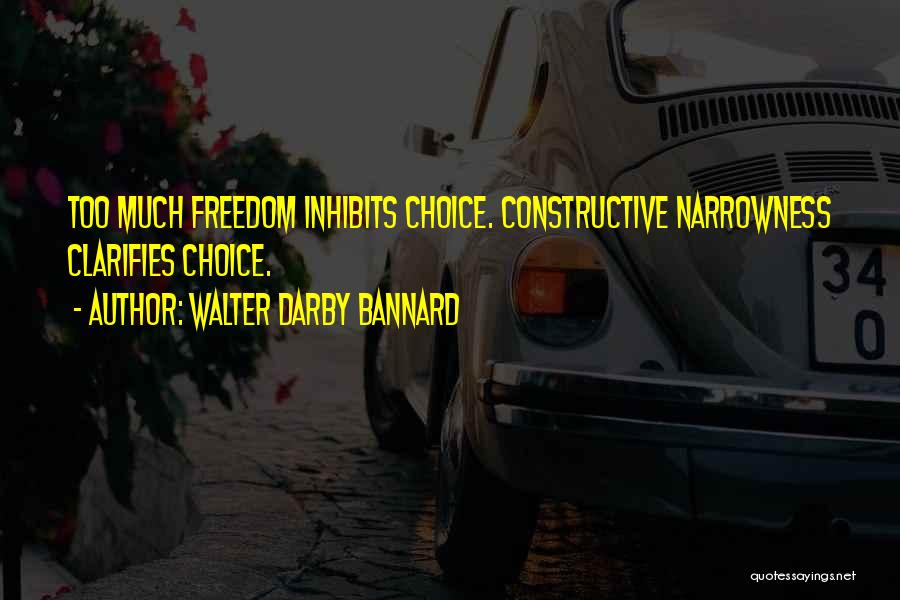 Walter Darby Bannard Quotes: Too Much Freedom Inhibits Choice. Constructive Narrowness Clarifies Choice.