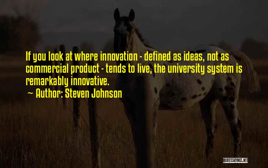 Steven Johnson Quotes: If You Look At Where Innovation - Defined As Ideas, Not As Commercial Product - Tends To Live, The University