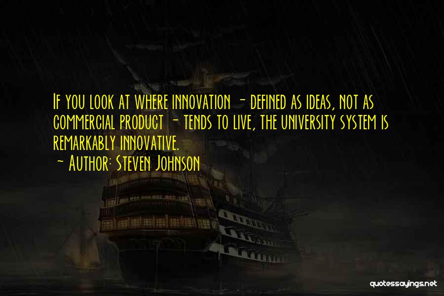 Steven Johnson Quotes: If You Look At Where Innovation - Defined As Ideas, Not As Commercial Product - Tends To Live, The University