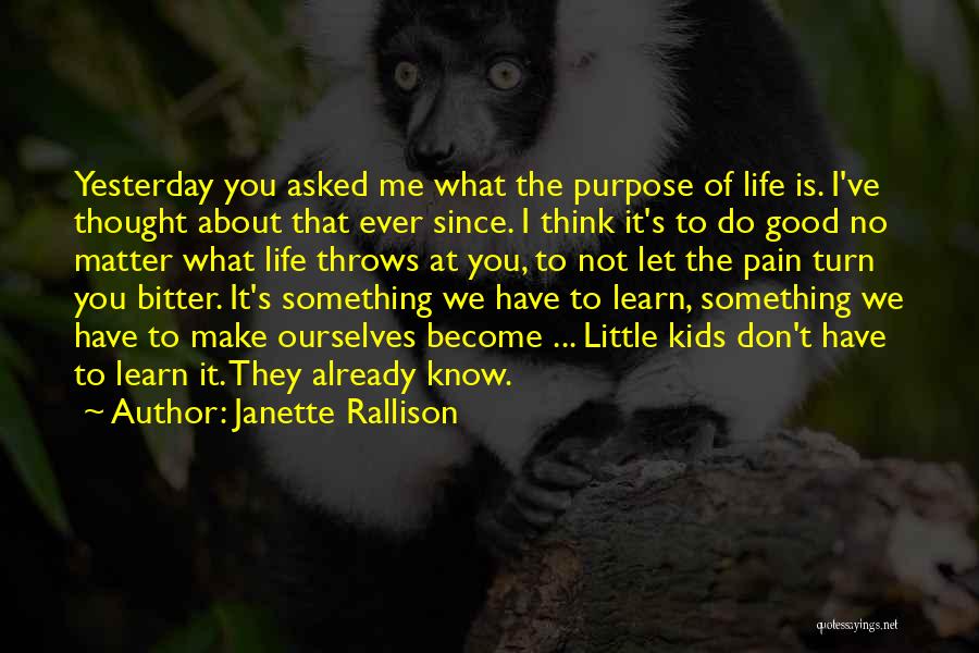 Janette Rallison Quotes: Yesterday You Asked Me What The Purpose Of Life Is. I've Thought About That Ever Since. I Think It's To