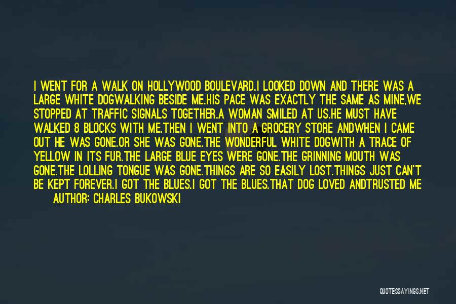 Charles Bukowski Quotes: I Went For A Walk On Hollywood Boulevard.i Looked Down And There Was A Large White Dogwalking Beside Me.his Pace