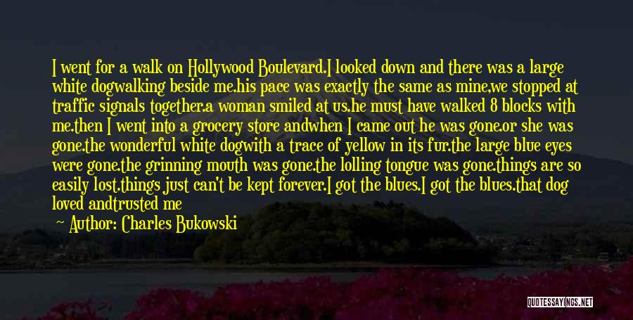 Charles Bukowski Quotes: I Went For A Walk On Hollywood Boulevard.i Looked Down And There Was A Large White Dogwalking Beside Me.his Pace