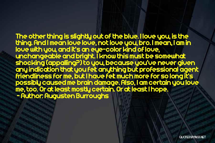 Augusten Burroughs Quotes: The Other Thing Is Slightly Out Of The Blue. I Love You, Is The Thing. And I Mean Love Love,