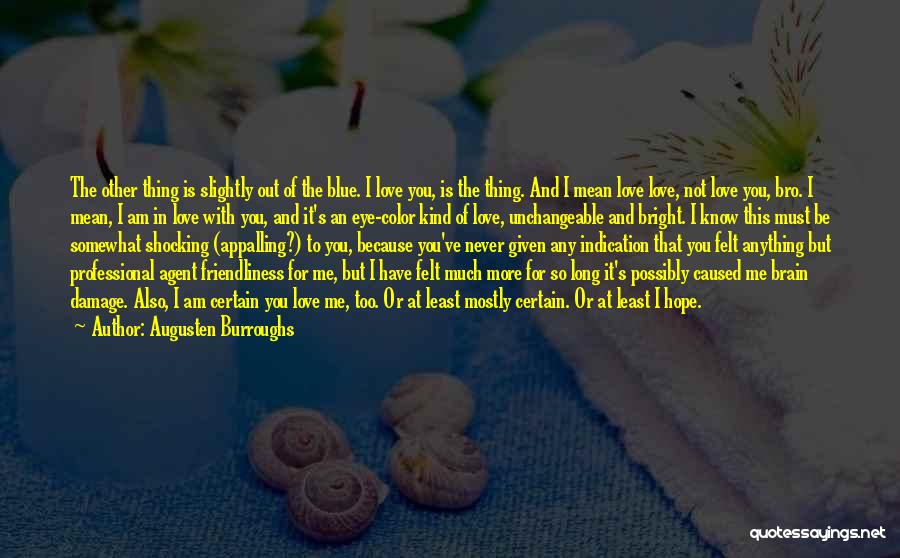 Augusten Burroughs Quotes: The Other Thing Is Slightly Out Of The Blue. I Love You, Is The Thing. And I Mean Love Love,