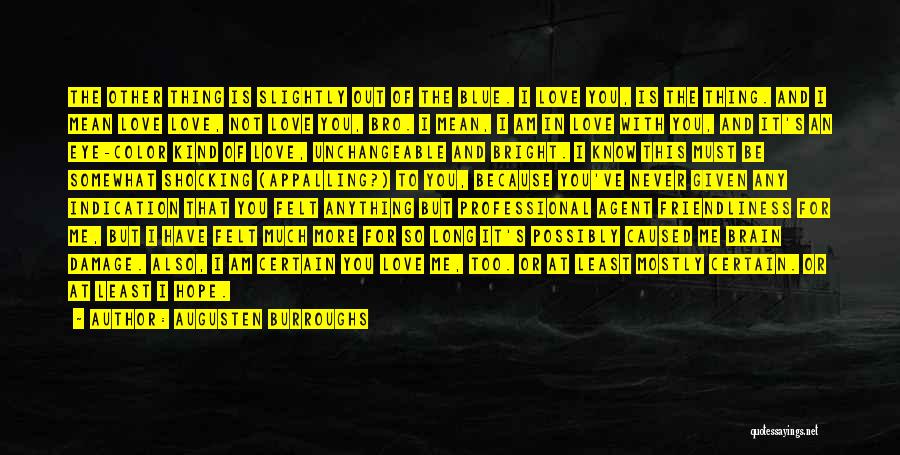 Augusten Burroughs Quotes: The Other Thing Is Slightly Out Of The Blue. I Love You, Is The Thing. And I Mean Love Love,