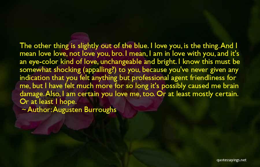 Augusten Burroughs Quotes: The Other Thing Is Slightly Out Of The Blue. I Love You, Is The Thing. And I Mean Love Love,