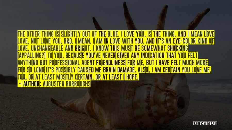 Augusten Burroughs Quotes: The Other Thing Is Slightly Out Of The Blue. I Love You, Is The Thing. And I Mean Love Love,