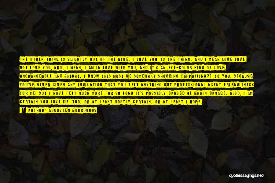 Augusten Burroughs Quotes: The Other Thing Is Slightly Out Of The Blue. I Love You, Is The Thing. And I Mean Love Love,