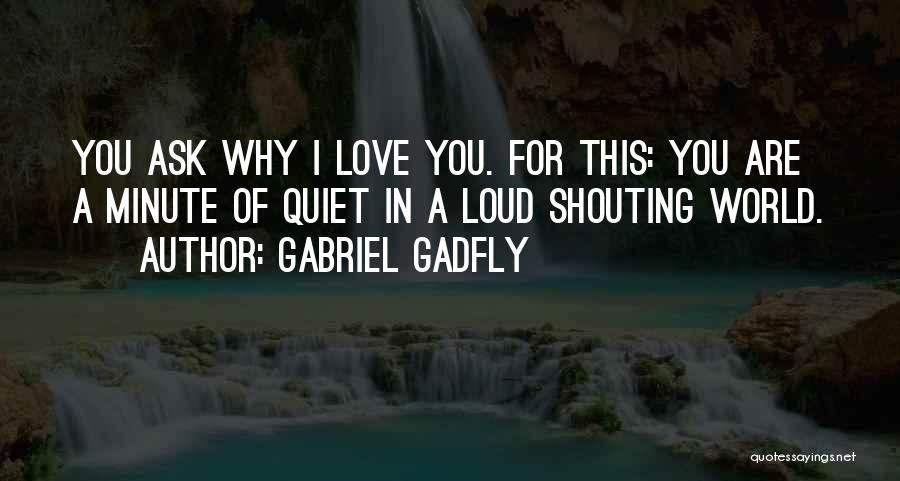 Gabriel Gadfly Quotes: You Ask Why I Love You. For This: You Are A Minute Of Quiet In A Loud Shouting World.