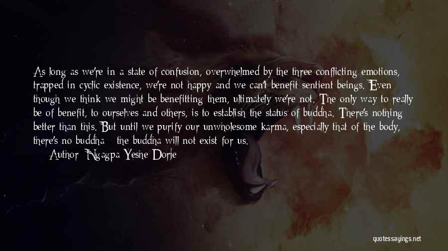 Ngagpa Yeshe Dorje Quotes: As Long As We're In A State Of Confusion, Overwhelmed By The Three Conflicting Emotions, Trapped In Cyclic Existence, We're