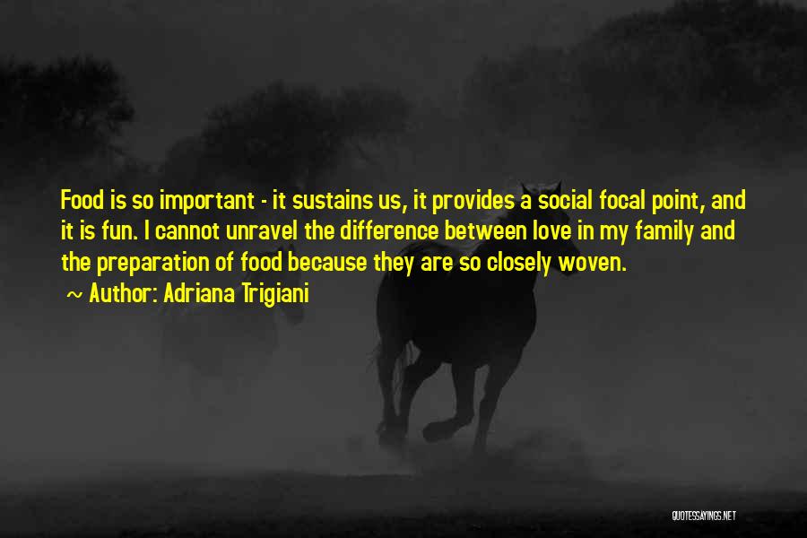 Adriana Trigiani Quotes: Food Is So Important - It Sustains Us, It Provides A Social Focal Point, And It Is Fun. I Cannot