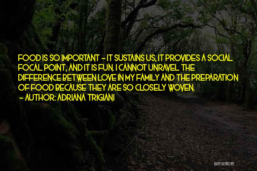 Adriana Trigiani Quotes: Food Is So Important - It Sustains Us, It Provides A Social Focal Point, And It Is Fun. I Cannot