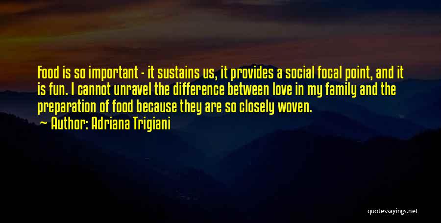 Adriana Trigiani Quotes: Food Is So Important - It Sustains Us, It Provides A Social Focal Point, And It Is Fun. I Cannot