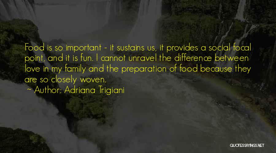 Adriana Trigiani Quotes: Food Is So Important - It Sustains Us, It Provides A Social Focal Point, And It Is Fun. I Cannot