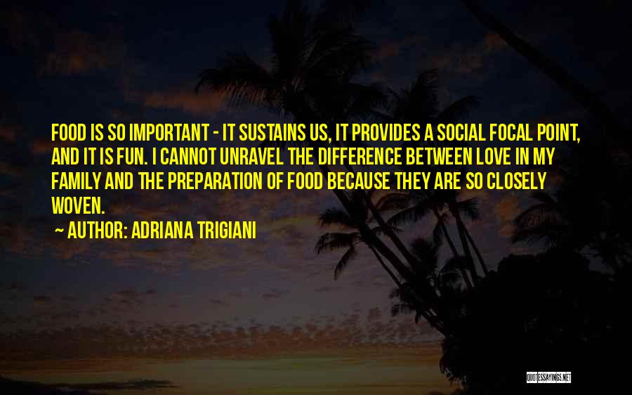 Adriana Trigiani Quotes: Food Is So Important - It Sustains Us, It Provides A Social Focal Point, And It Is Fun. I Cannot